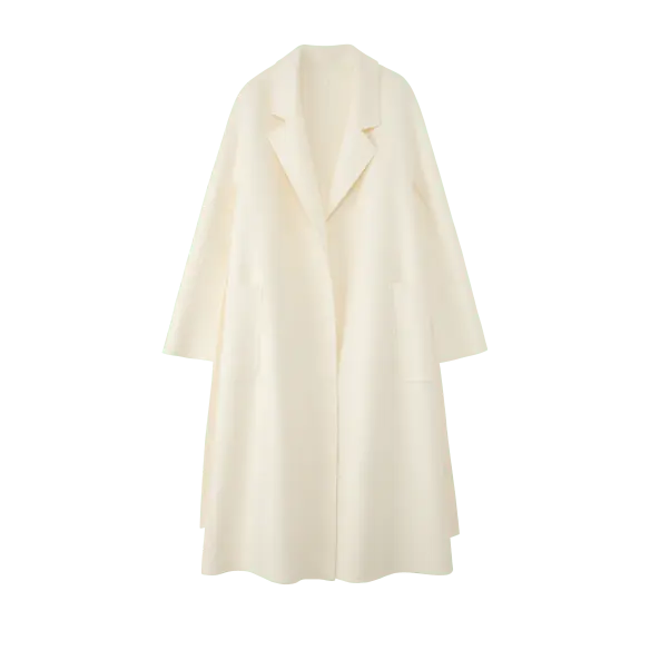 Women's White M Labbro Robe - Style Double - faced Cashmere Coat | Long Belted Woolen Jacket - 幽兹