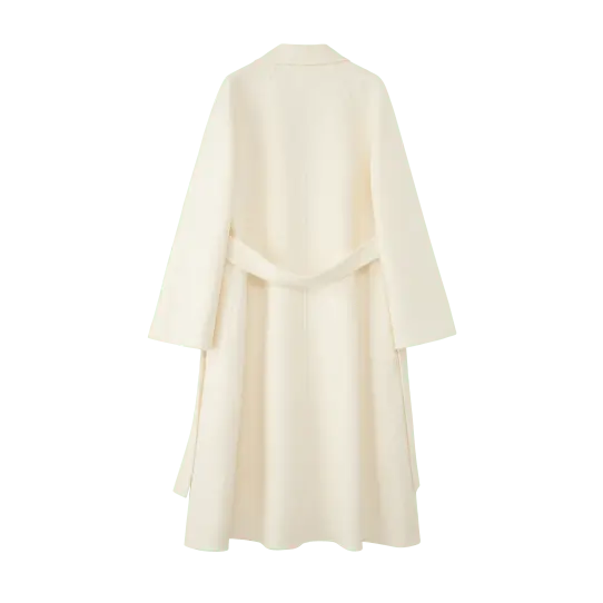 Women's White M Labbro Robe - Style Double - faced Cashmere Coat | Long Belted Woolen Jacket - 幽兹