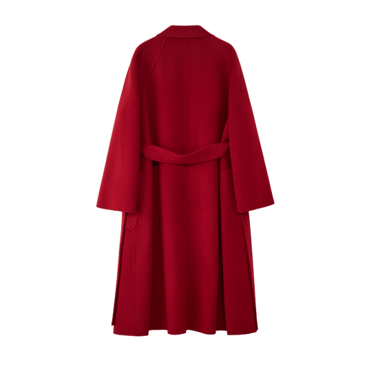 Women's Red M Labbro Robe - Style Double - faced Cashmere Coat | Long Belted Woolen Jacket - 幽兹
