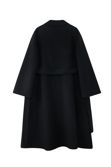 Women's Black M Labbro Robe - Style Double - faced Cashmere Coat | Long Belted Woolen Jacket - 幽兹