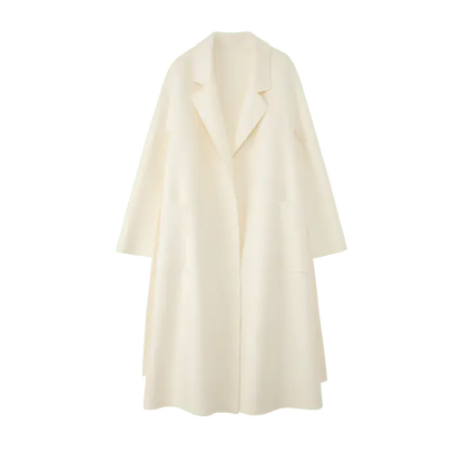 Women's White M Labbro Robe - Style Double - faced Cashmere Coat | Long Belted Woolen Jacket - 幽兹