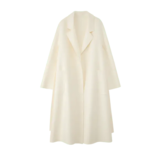 Women's White M Labbro Robe - Style Double - faced Cashmere Coat | Long Belted Woolen Jacket - 幽兹