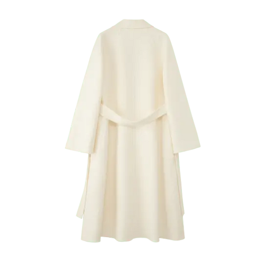 Women's White M Labbro Robe - Style Double - faced Cashmere Coat | Long Belted Woolen Jacket - 幽兹