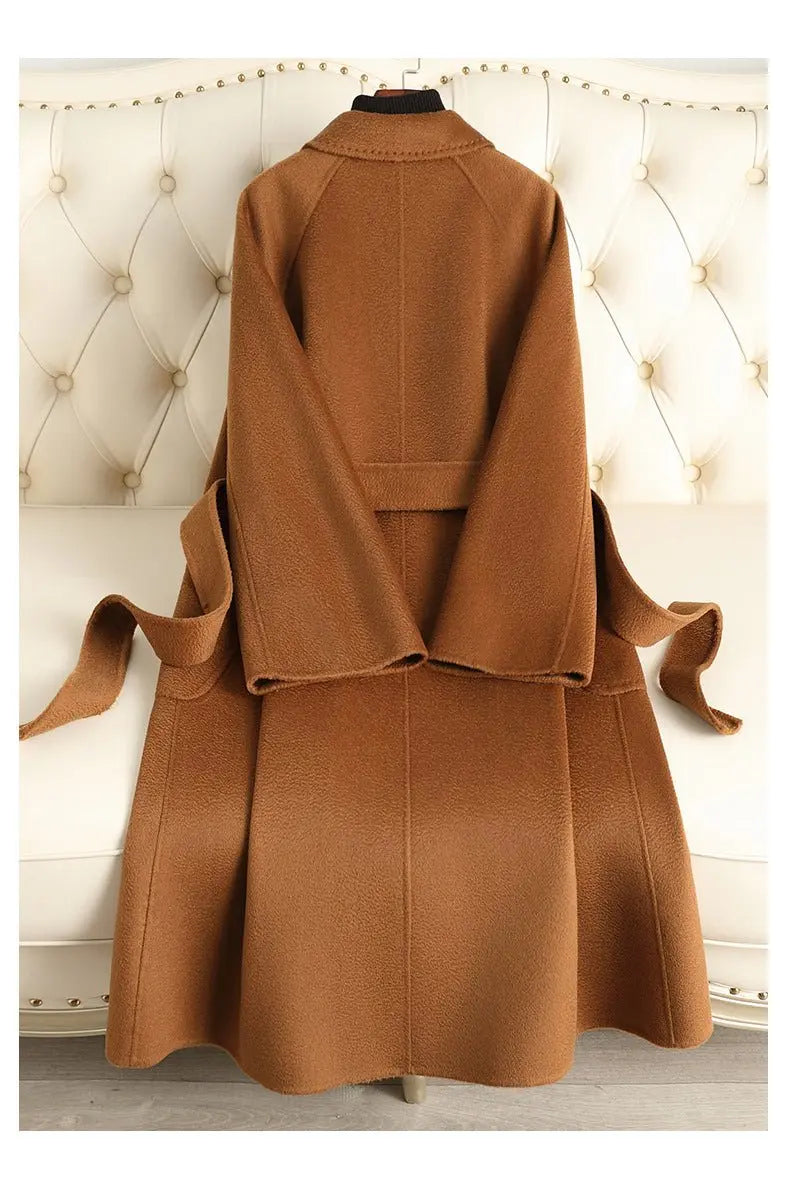 2025 New Women's Double - faced Wool Coat | Water - wave Pattern, Knee - length - 幽兹
