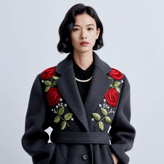 Custom Hand - Embroidered Wool Coat | 7 - Day Handmade Lead Time, Unique Floral Design - 幽兹