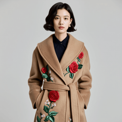 Custom Hand - Embroidered Wool Coat | 7 - Day Handmade Lead Time, Unique Floral Design - 幽兹